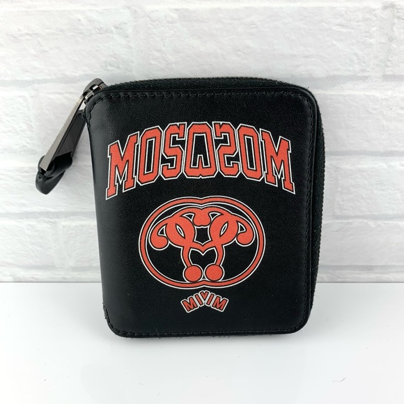 RARE! MOSCHINO Milano Utility Logo Printed Zip Wallet Black Made In ITALY